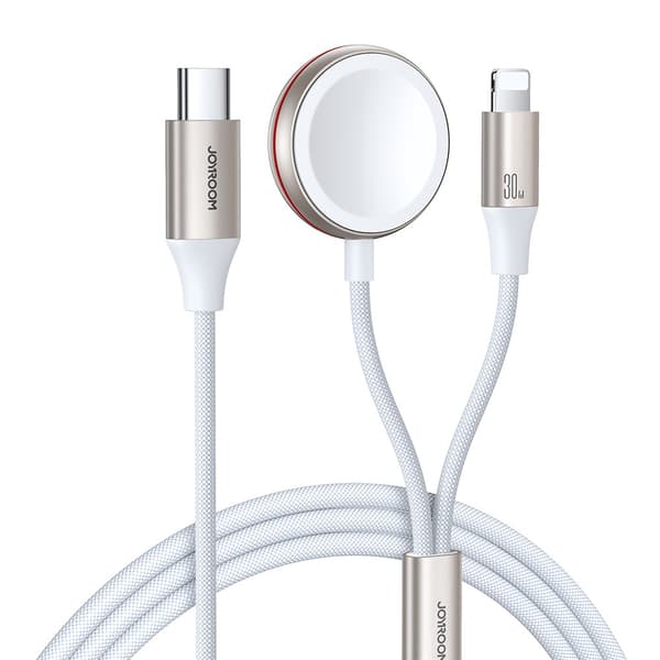 Joyroom 2-i-1 Lightning Kabel og Trådløs Oplader til Apple Watch 1,5m Hvid (S-IW012)