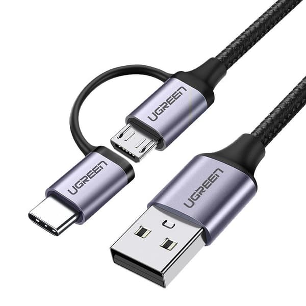 Ugreen 2-i-1 Kabel USB till Micro USB/Typ C 1m, 2,4A Svart (30875)