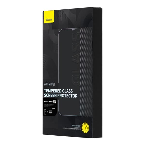 Baseus sæt 2x hærdet glas til iPhone 14 Pro fuld skærmdækning med højttalerbeskyttelse 0.3mm + monteringsramme
