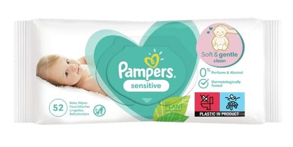 Pampers Sensitive kosteutetut vaippa, 52 kpl
