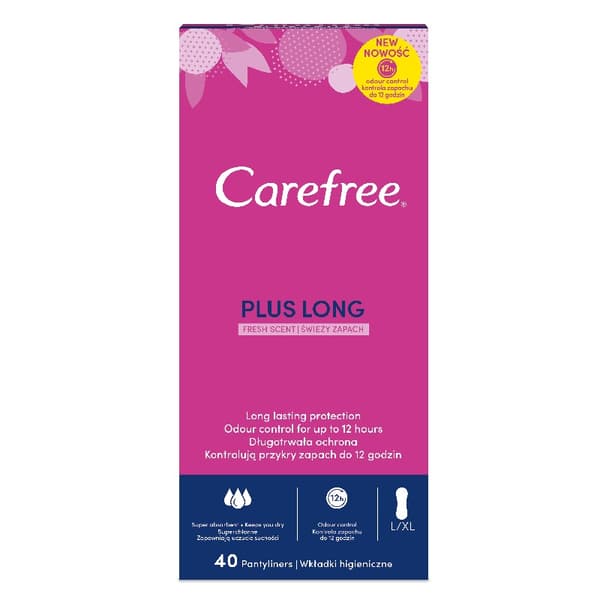 Carefree Plus Lång Fräscha Doft Hygieniska Inlägg, 40 Stk