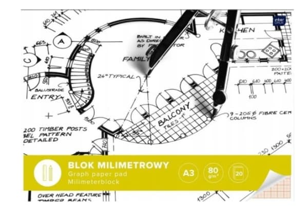 Millimetripaperinen A3-muistikirja, 20 sivua