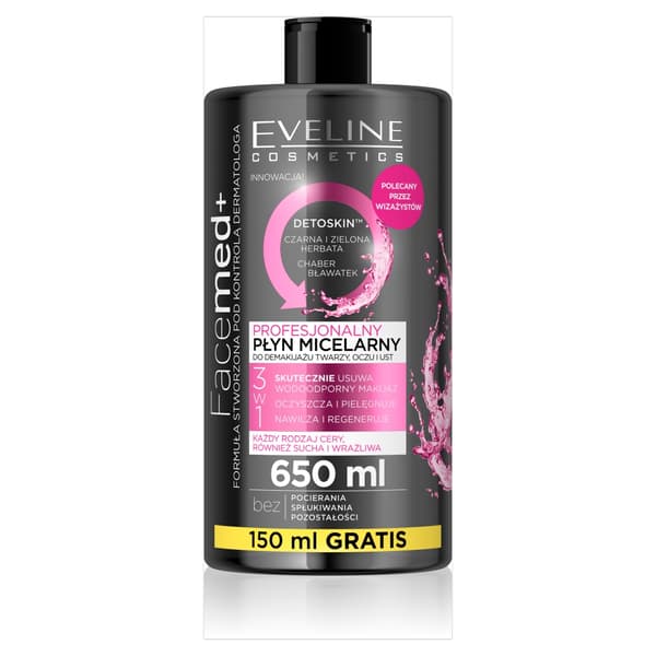 Eveline Facemed+ Ammattimainen 3-in-1 Misellivesi, 650 ml