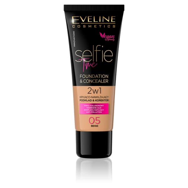 Eveline Cosmetics Selfie Time Foundation & Concealer - Fugtighedscreme, Farve: 05 Beige, 30 ml