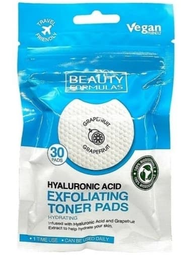 Beauty Formulas Eksfolierende Pads med Hyaluronsyre, 30 stk