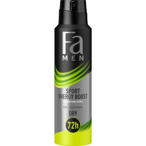 Fa Miesten Urheilu Energiaboosti 72h Suihkedeodorantti, Inkiväärin ja Sitruunan Tuoksulla, 150ml