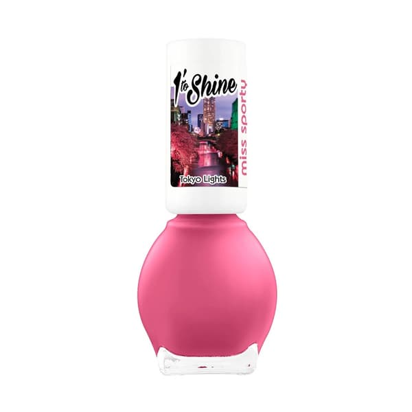 Neglelak fra Miss Sporty 1 Minute to Shine i nuancen 635 Tokyo Lights, 7 ml. Et hurtigtørrende lak til skinnende negle.