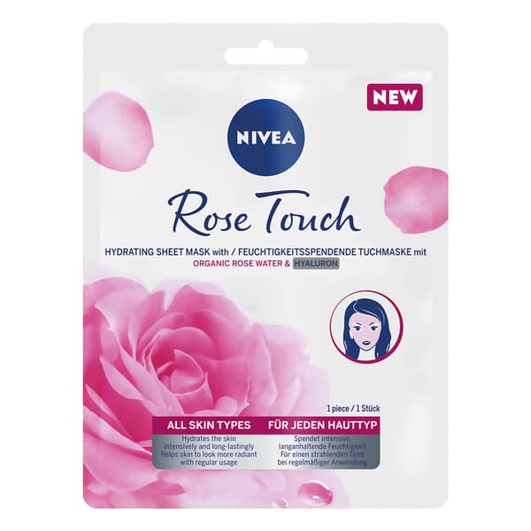 Fugtighedsmaske Nivea Rose Touch med rosevand og hyaluronsyre