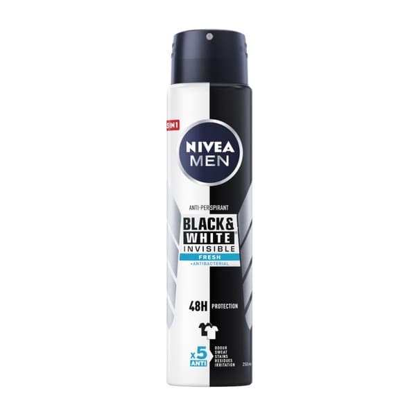 Nivea Miesten Musta & Valkoinen Näkymätön Fresh Antiperspirantti suihkulla, 250 ml