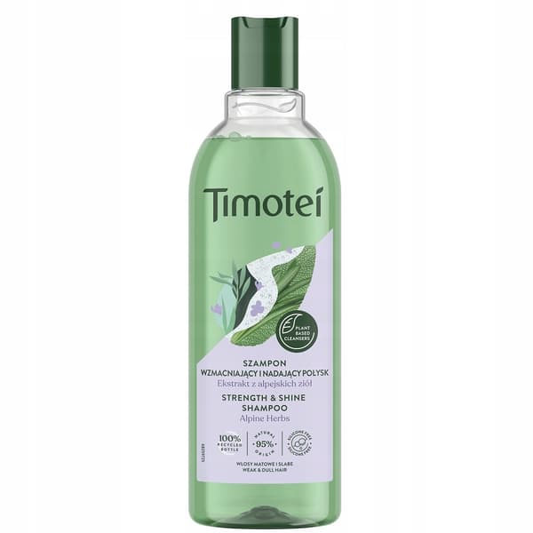 Timotei Vahvistava ja Kiiltoa Antava Shampoo Hauraille ja Himmeille Hiuksille, Alppiyrttiuutteella, 400 ml