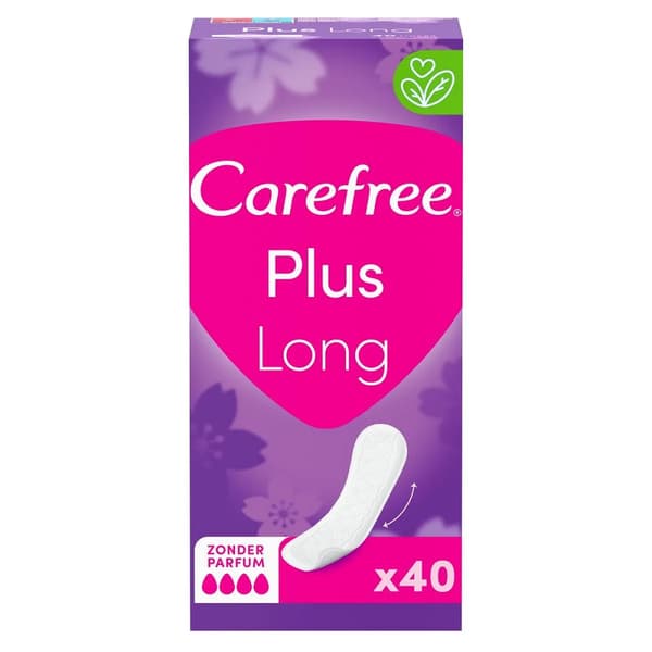 Carefree Plus Long Oparfymerade Hygienbindor, 40 stycken