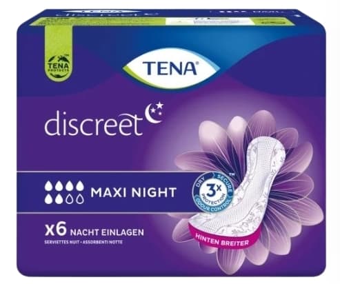 Tena Diskreta Maxi Nattinlägg, 6-pack.