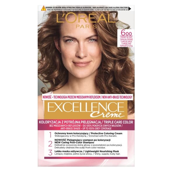 L'Oreal Paris Excellence Creme Hårfärg 600 Mörkblond - Överlägsen Färgbehandling för Glansfullt Mörkblont Hår