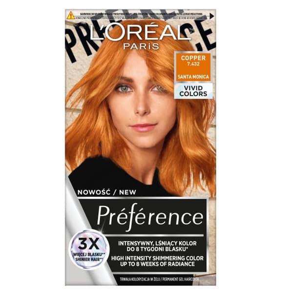L'Oreal Paris Præference Levende Farver Hårfarve 7.432 Kobber.