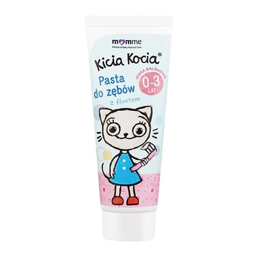 MomMe Katt Kocia Barntandkräm med Fluor för Ålder 0-3 År, Tuggummi Smak, 50 ml
