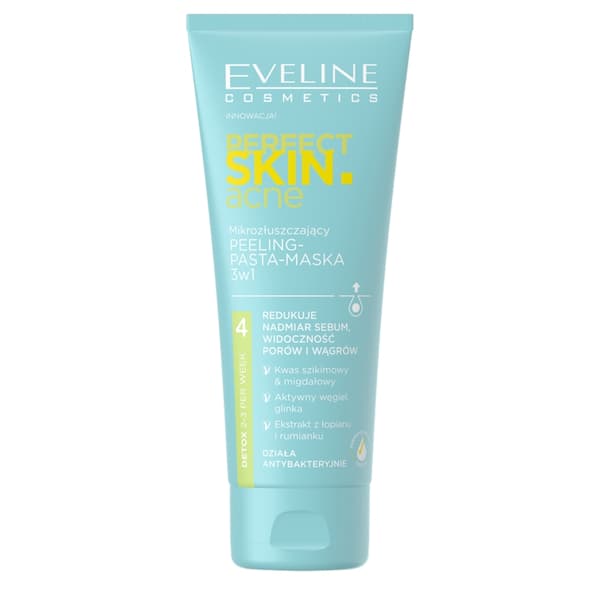 Eveline Cosmetics Perfect Skin Acneudrensende 3-i-1 ansigtsskrub - pasta - maske, 75 ml