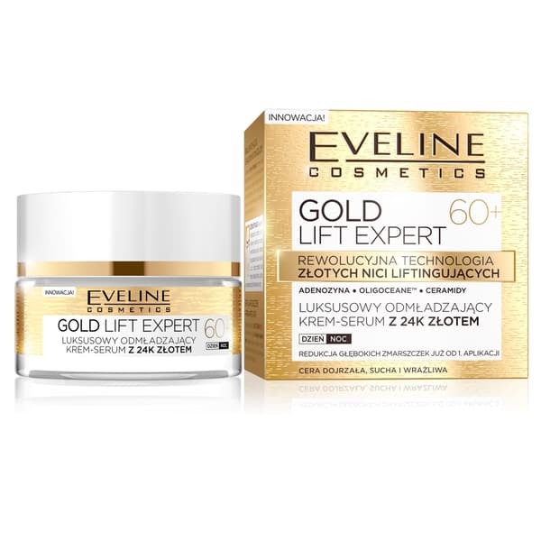 Eveline Gold Liftexpert luksus anti-aging dag- og natcreme med 24K guld 60+, 50 ml