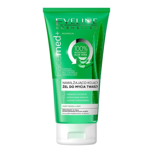 Eveline Facemed+ Kosteuttava ja Rauhoittava Aloe Vera Kasvojenpesugeeli, Kaikille Ihotyypeille, 150 ml