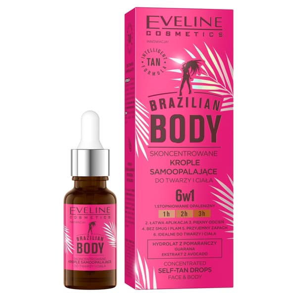 Eveline Brazilian Body Koncentrerade Brun-Utan-Sol Droppar för Ansikte och Kropp, 18 ml