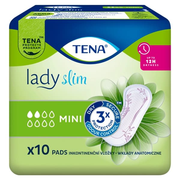 Tena Lady Slim Mini Kompresser, 10-pack - Diskreta Hälsoinlägg med Ergonomisk Form