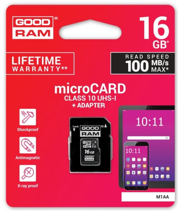 Goodram, MicroSDHC-kort 16GB CL10 + adapter