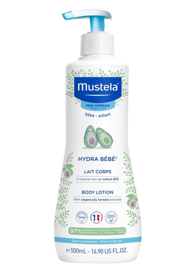 Nærende kropsmælk fra Mustela Hydra Bebe, 500 ml.