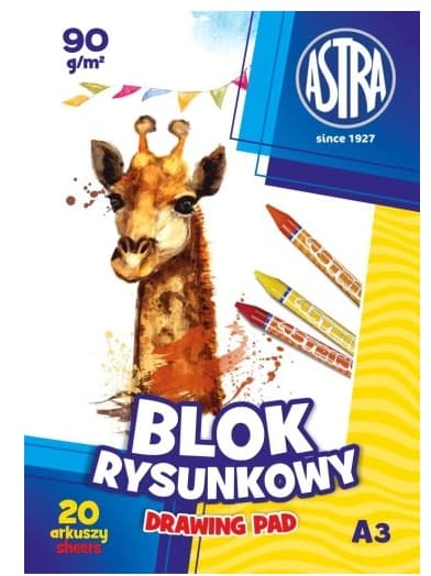 Piirrustuspaperiblokki, Sileä 90 g/m2, A3-koko, 20 arkkia