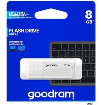 Goodram UME2 8GB USB-minne - Högpresterande USB 2.0-enhet i elegant vitt utförande Vit