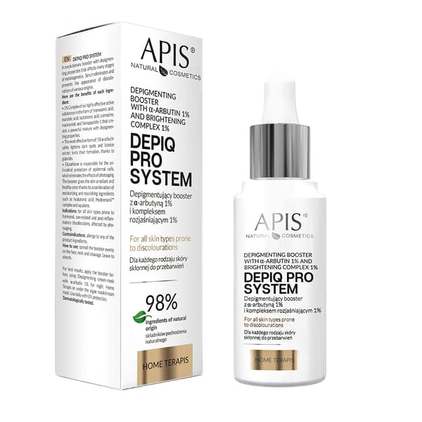 Apis Depiq Pro Järjestelmä, Iho Kirkastava Boosti α-arbutiinilla 1% ja Vaalentava Kompleksi 1%, 30 ml