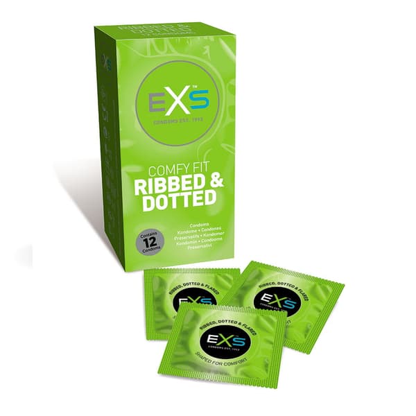 EXS Komfort Pasform Rillede & Prikkede Kondomer, Pakke med 12