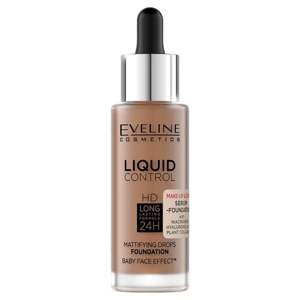 Eveline Cosmetics Liquid Control HD Mattapintainen Kasvomeikkivoide niasiiniamidilla 065 Toffee, 32 ml