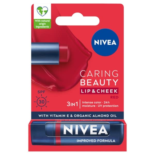 Nivea Plejende Læbepomade 3i1 Rød, 4.8 g