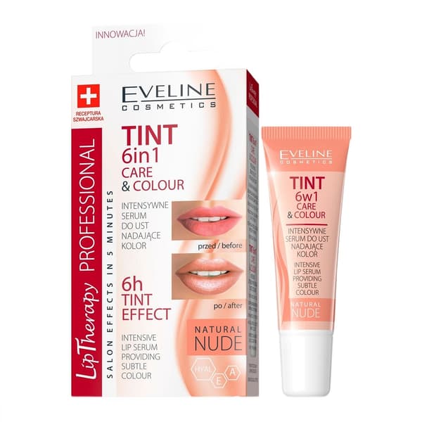 Eveline Cosmetics Lippepleje Professionel 6i1 Pleje & Farve Intensivt serum til læber i farven Nude, 12 ml