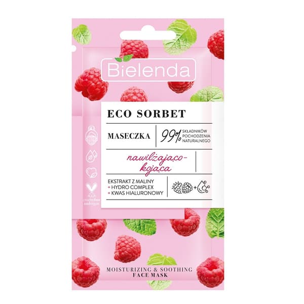 Bielenda Eco Sorbet Återfuktande & Lugnande Ansiktsmask - Hallon, 8 g