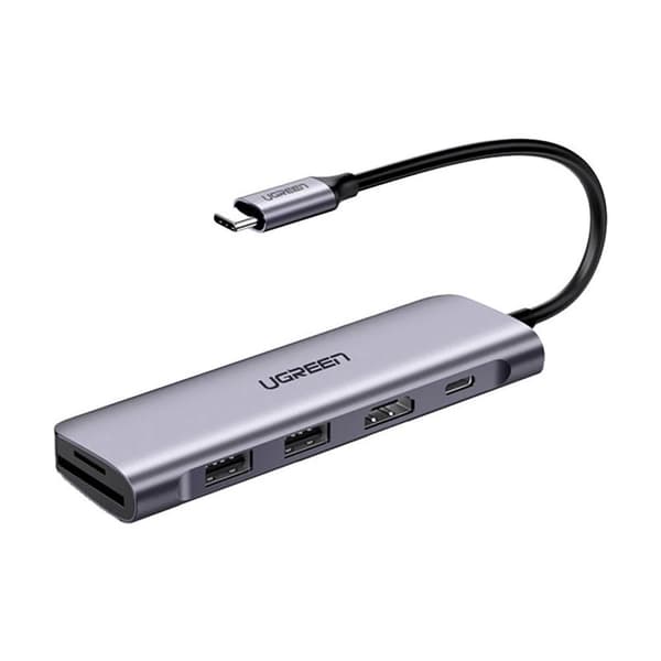 Ugreen CM195 6-i-1 Adapter USB-C: HDMI & 2x USB-A 3.0 & USB-C PD & SD/TF-kortläsare - Grå