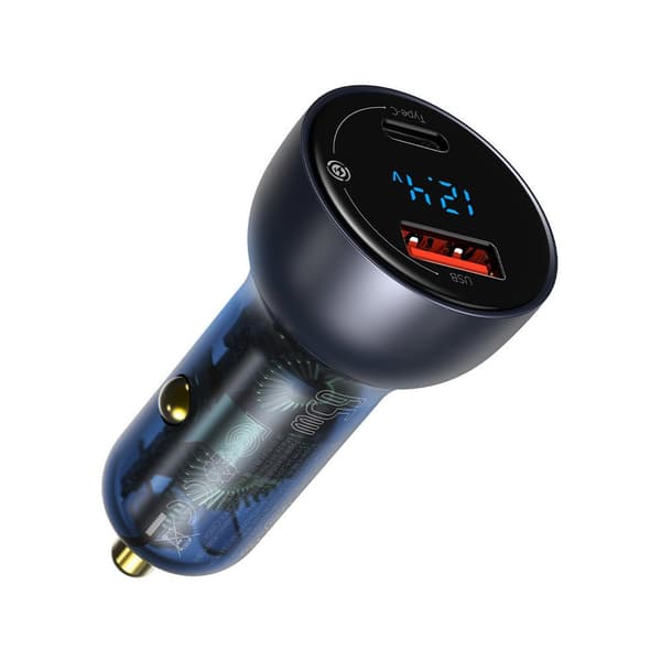 Baseus Bil Laddare USB/Typ-C 65W 5A SCP Quick Charge 4.0+ Power Delivery 3.0 LCD Grå (CCKX-C0G)
