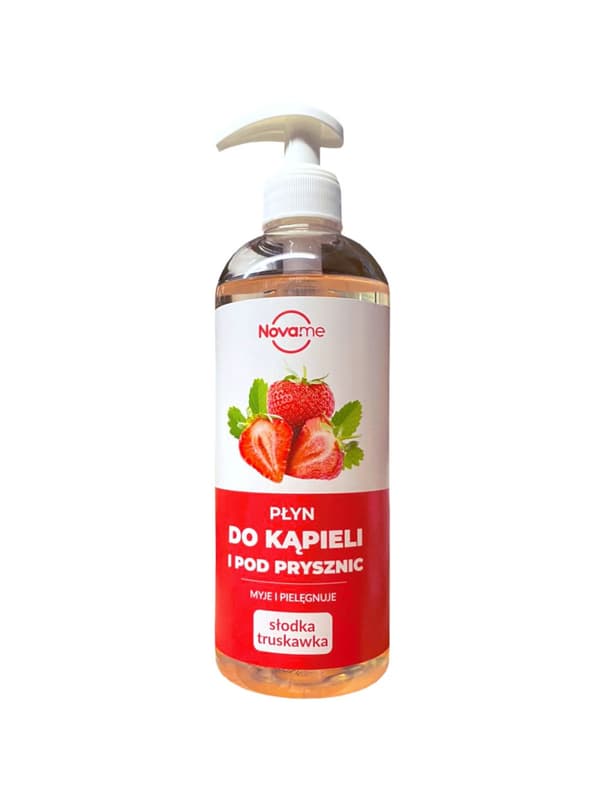 Jordbær Bad og Brusegelé, 500 ml, Fugtgivende og Opfriskende, Delikat duft af friske jordbær, Plejeprodukt til hud.