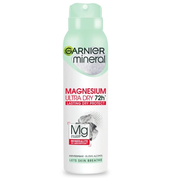 Garnier Mineraali Magnesium Ultra Kuiva Antiperspiranttisuihke, 150ml