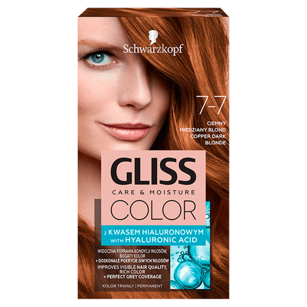 Schwarzkopf Gliss Färgbehandling med Hyaluronsyra Mörk Kopparblond 7-7