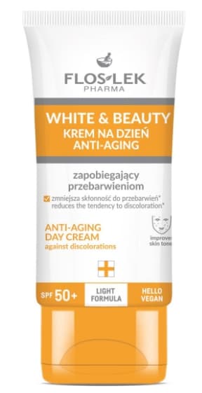 Flos-Lek Pharma White & Beauty Päivävoide Anti-Aging, Pigmenttiläiskiä Ehkäisevä SPF50+, 30 ml