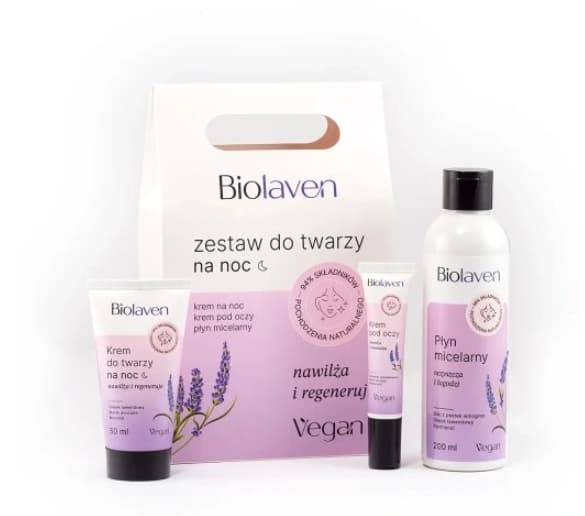 Natlig Skønhedsrutine - Natcreme, Øjencreme, Micellar Vand - Biolaven, 50 ml, 15 ml, 200 ml