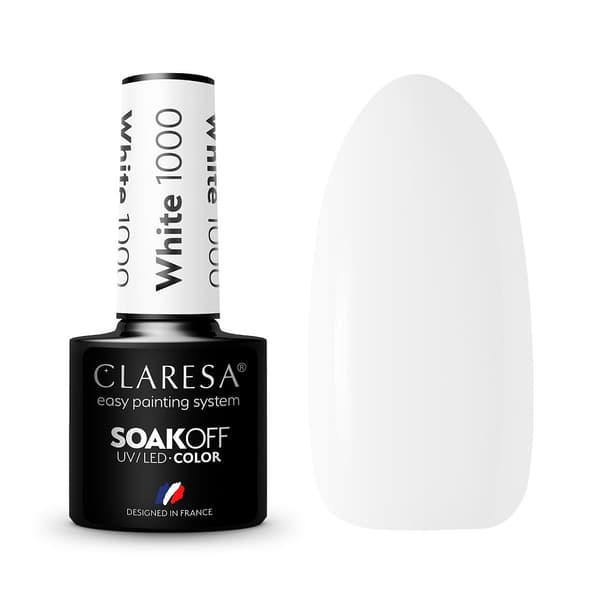 Claresa Soak Off UV/LED Färg Hybridnagellack 1000 Vit, 5g