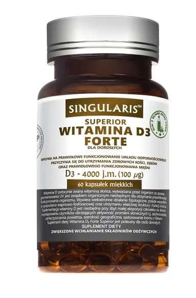 Yksittäinen Superior D-vitamiini D3 Forte 4000IU 60 kapselia