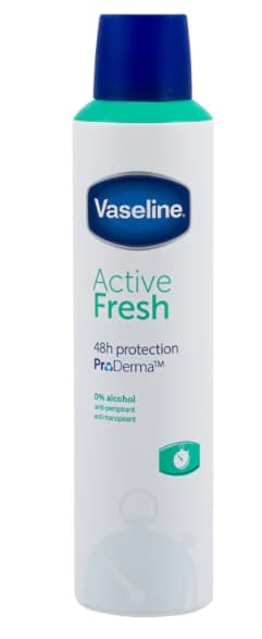 Vaseline Hajusteeton Deodorantti Active Fresh 250 ml - Raikas suihkedeodorantti aidolla alepponyhartsilla, pitkäkestoista suojaa epämiellyttäviä hajua
