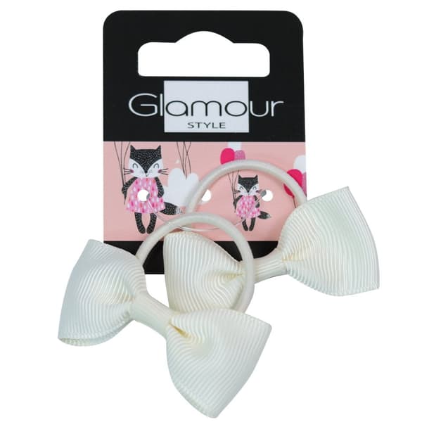 Glamour Børn Hårelastikker i Creme med Sløjfer, 2 stk.