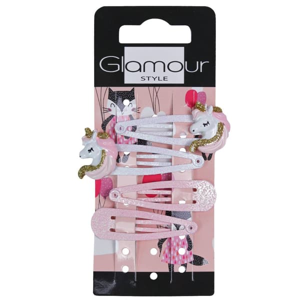 Barnens Glamour Hårspännen – 4-pack ponnydesigner