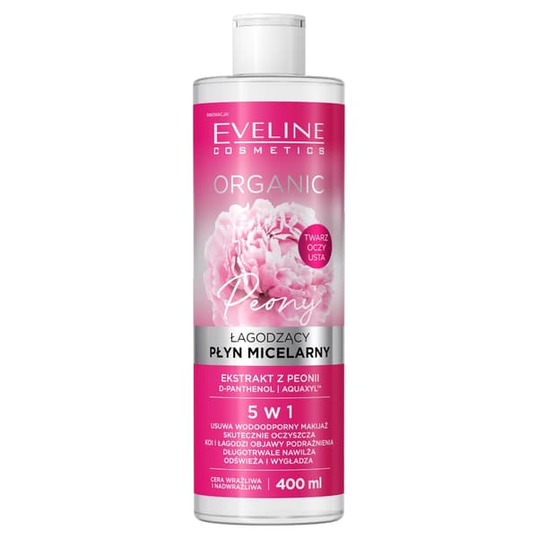Eveline Cosmetics Økologisk Mild Micellar Vand med Pæon til Makeupfjerning, 400ml