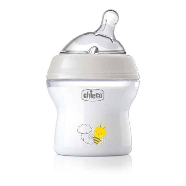 Luonnollisen tuntuinen Chicco Muovipullo, Silikonitutti, 0kk+, Vapaa virtaus 150ml
