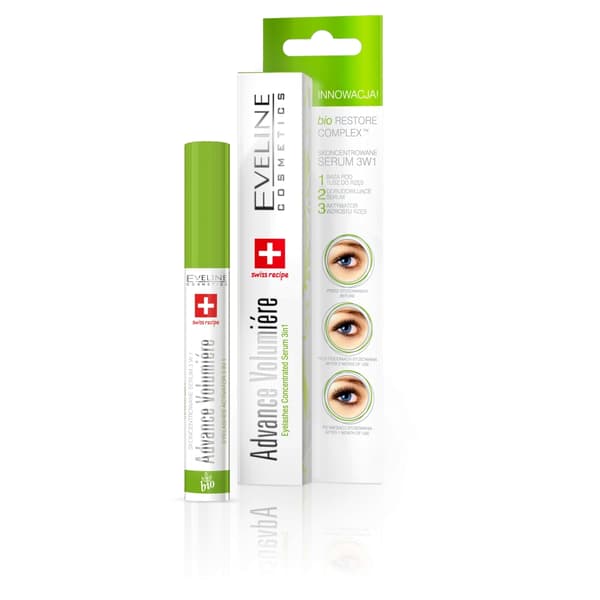 Eveline Kosmetik Avanceret Volumiere 3-i-1 Koncentreret Serum til Øjenvipper, 8x10 ml