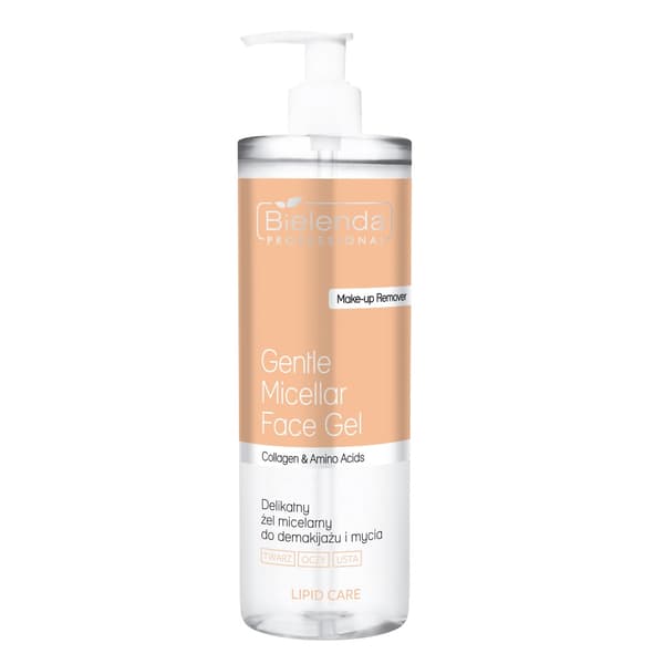 Bielenda Professional Lipidvård Mild Micellär Rengöringsgel för Makeup och Ansiktsrengöring, 500 ml